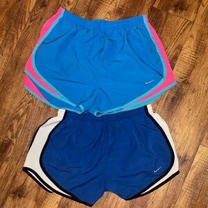 Nike Women’s Blue Athletic Shorts Set with Pink and White Trim